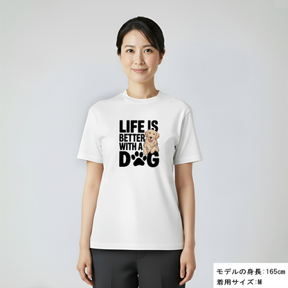 犬 tシャツ 犬イラスト ゴールデンレトリバー  Life is better with a Golden｜アダルト&キッズサイズ