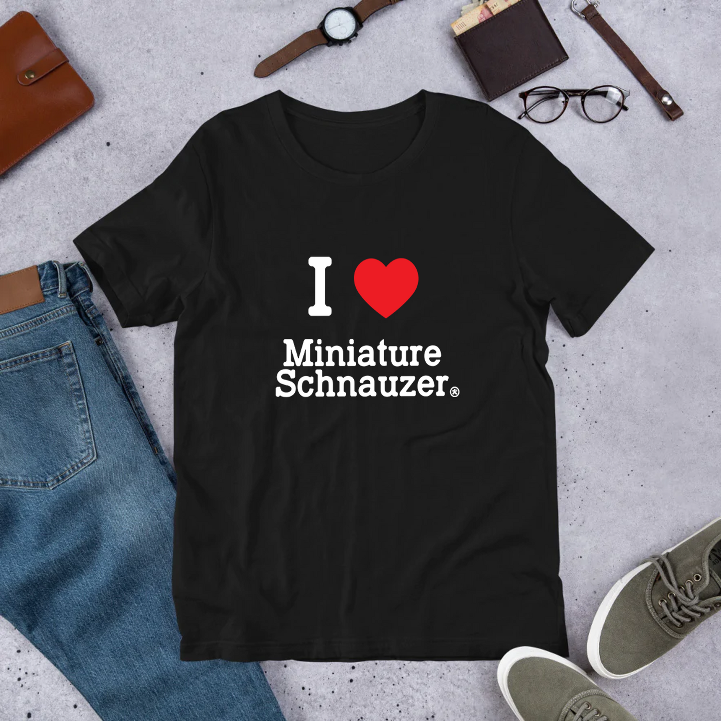 犬 tシャツ 犬イラスト ミニチュア・シュナウザーが好き I Love MiniatureSchnauzer