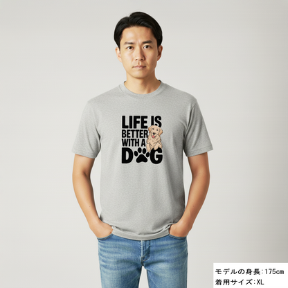犬 tシャツ 犬イラスト ゴールデンレトリバー  Life is better with a Golden｜アダルト&キッズサイズ