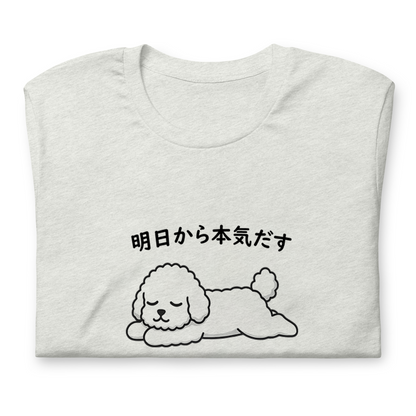 犬 tシャツ 犬イラスト ビション犬 明日から本気出す｜アダルト&キッズサイズ