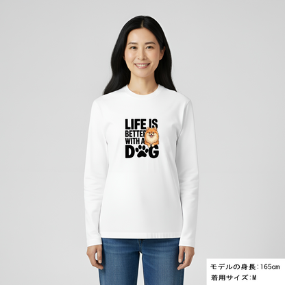 犬 ロン t 犬 長袖 t シャツ いぬ  犬イラスト ポメラニアン  Life is better with a Pomeranian