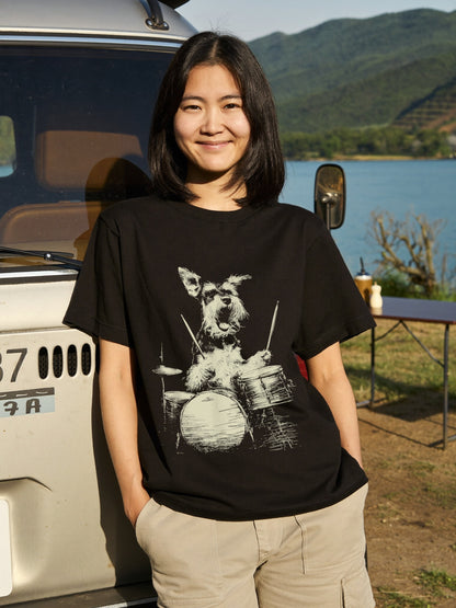 シュナウザー ドラム Tシャツ｜愛犬・音楽好き・ロック・イラスト・かっこいいに人気