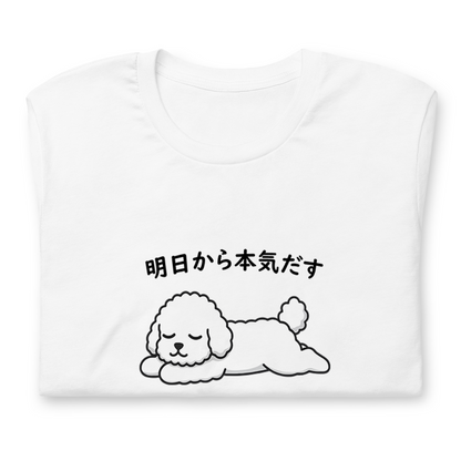 犬 tシャツ 犬イラスト ビション犬 明日から本気出す｜アダルト&キッズサイズ