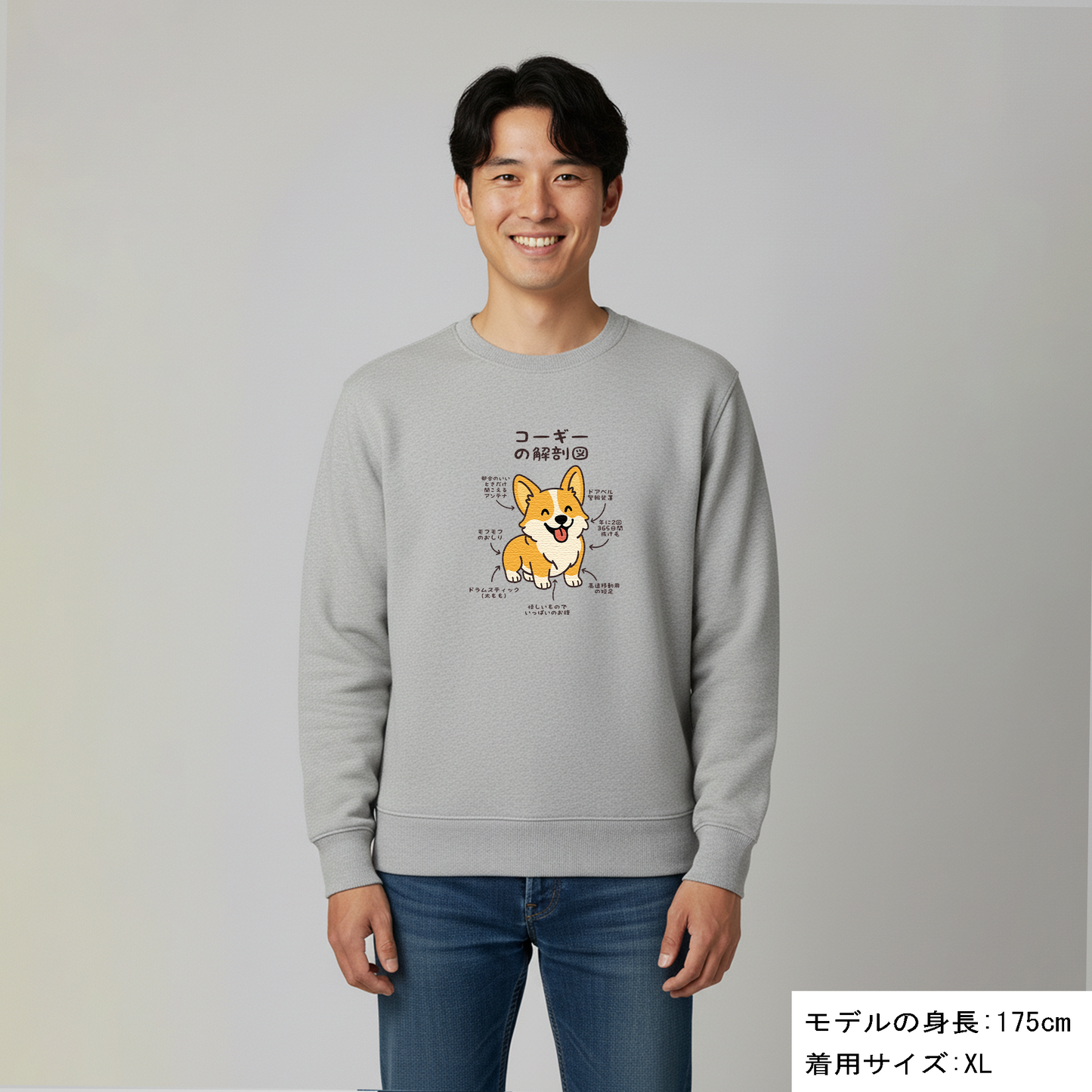 犬 トレーナー いぬ かわいい 犬イラストコーギーの解剖図