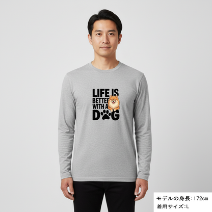 犬 ロン t 犬 長袖 t シャツ いぬ  犬イラスト ポメラニアン  Life is better with a Pomeranian