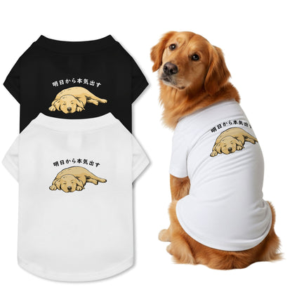 【犬種選べる・名前入れ可能】明日から本気だす 犬用Tシャツ 犬服｜綿100%・小型～中型犬