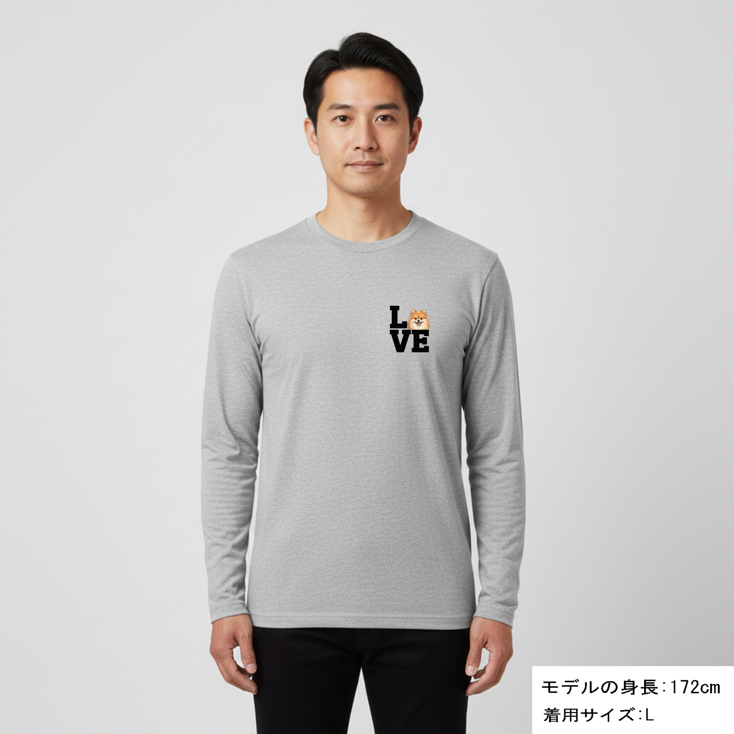 犬 ロン t 犬 長袖 t シャツ いぬ  犬イラスト  ポメラニアン Love-Pomeranian