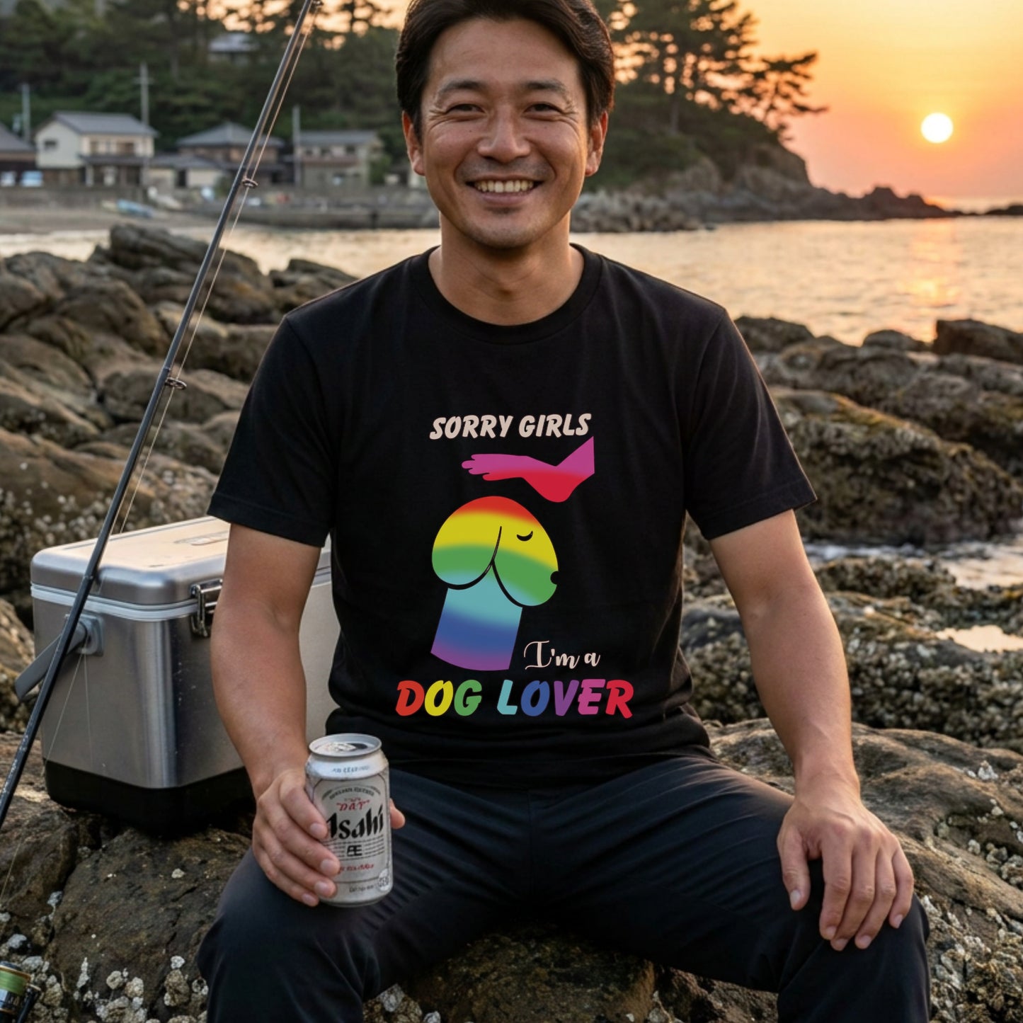 SORRY GIRLS | 虹色 レインボー 犬 イラスト 英語メッセージ Tシャツ【犬好き・愛犬家・ユニーク・プレゼントに最適】