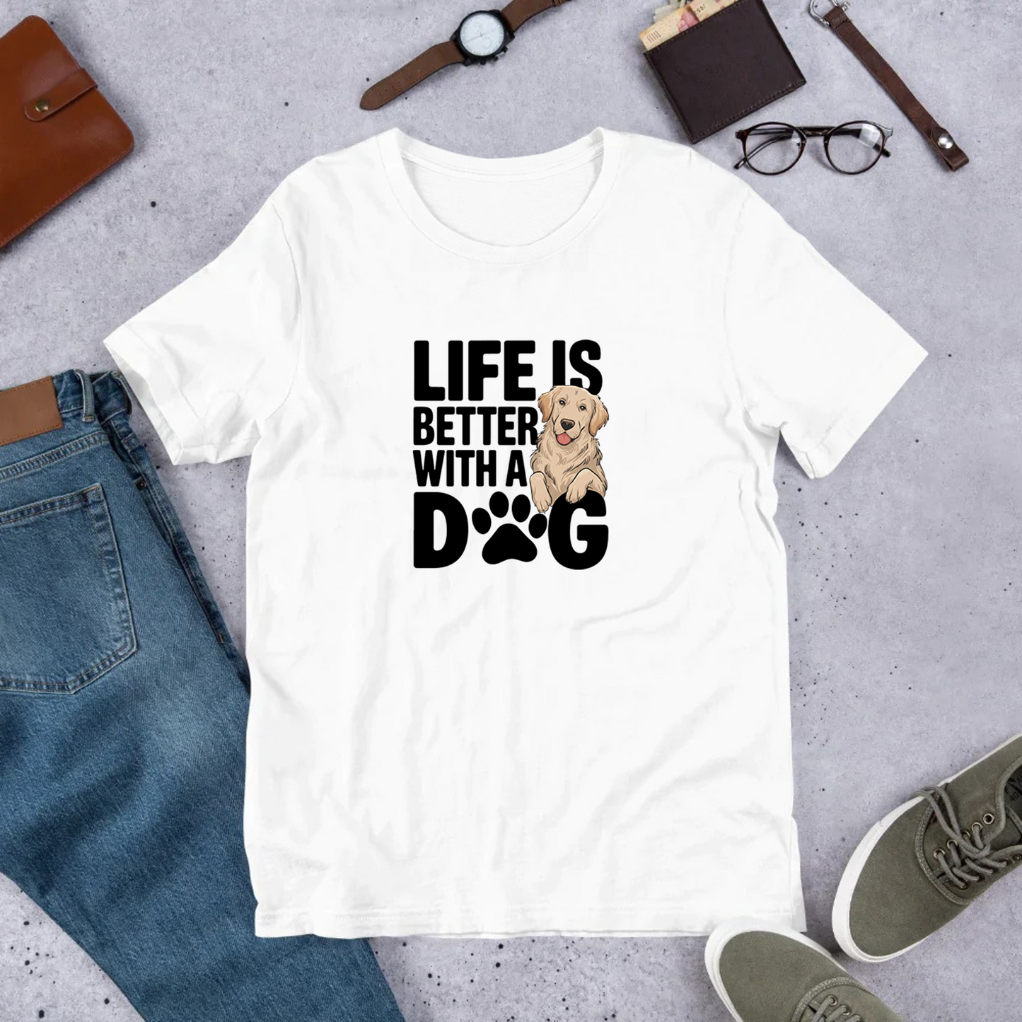 犬 tシャツ 犬イラスト ゴールデンレトリバー  Life is better with a Golden｜アダルト&キッズサイズ