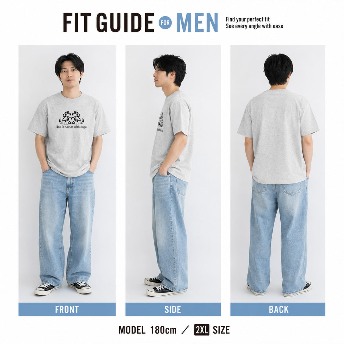 ハート対面犬 犬Tシャツ | 犬好き・愛犬家に人気