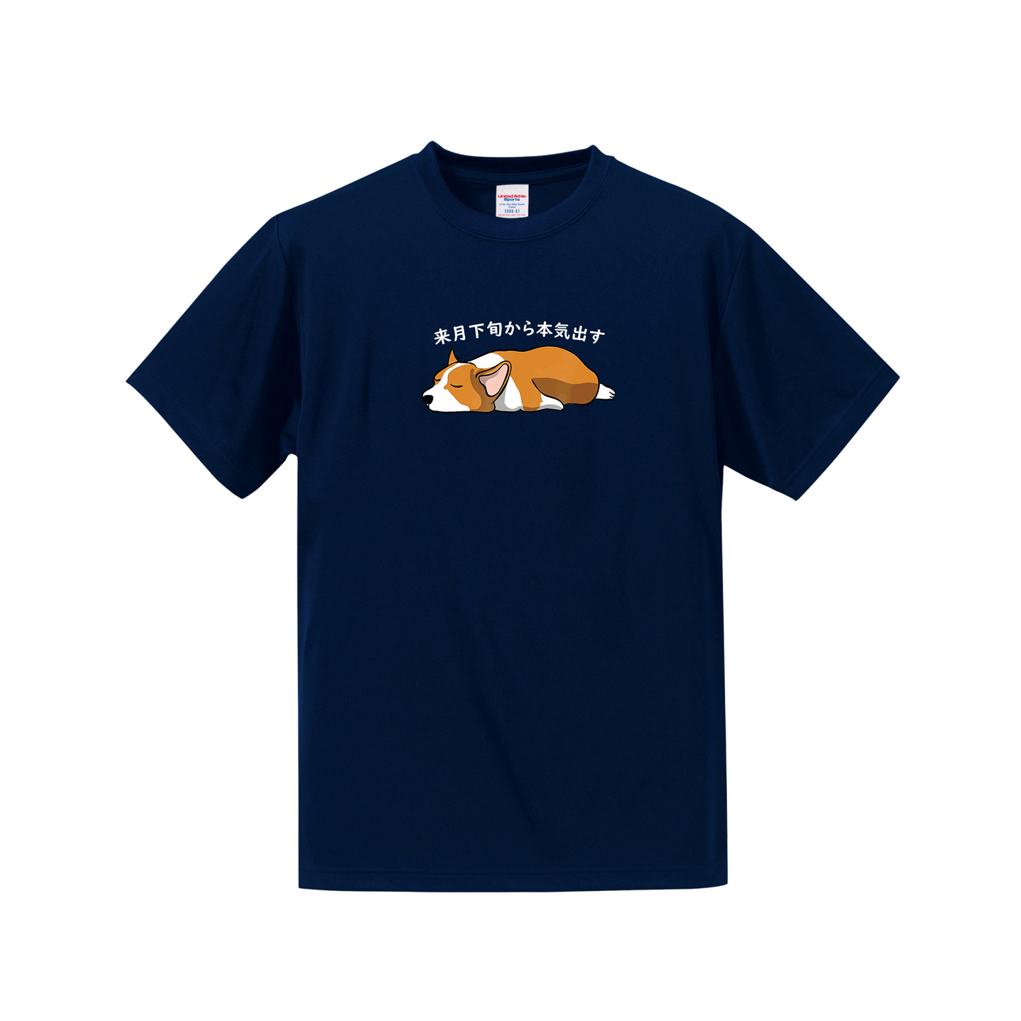 犬tシャツ ドライTシャツ シルキータッチTシャツ いぬ 犬イラスト おもしろ tシャツ Corgi犬 明日から本気出す/ 来月下旬から本気出す