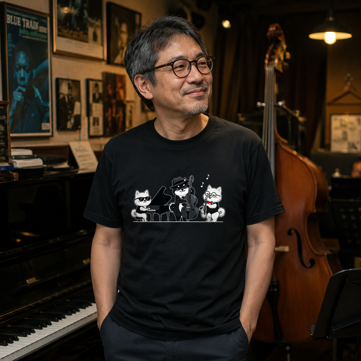 犬ジャズバンド ポメラニアンTシャツ | 音楽好き・犬好きに人気