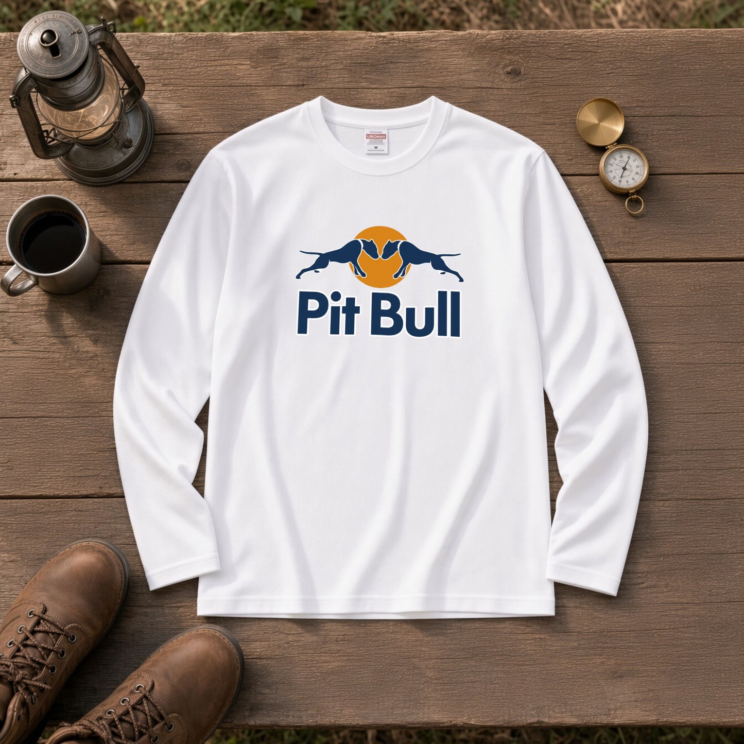 PIT BULL | 犬 ドッグシルエット スポーティ グラフィック ロングTシャツ【ドッグオーナー・愛犬家・ストリート系・父の日・プレゼントに最適】