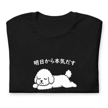 犬 tシャツ 犬イラスト ビション犬 明日から本気出す｜アダルト&キッズサイズ