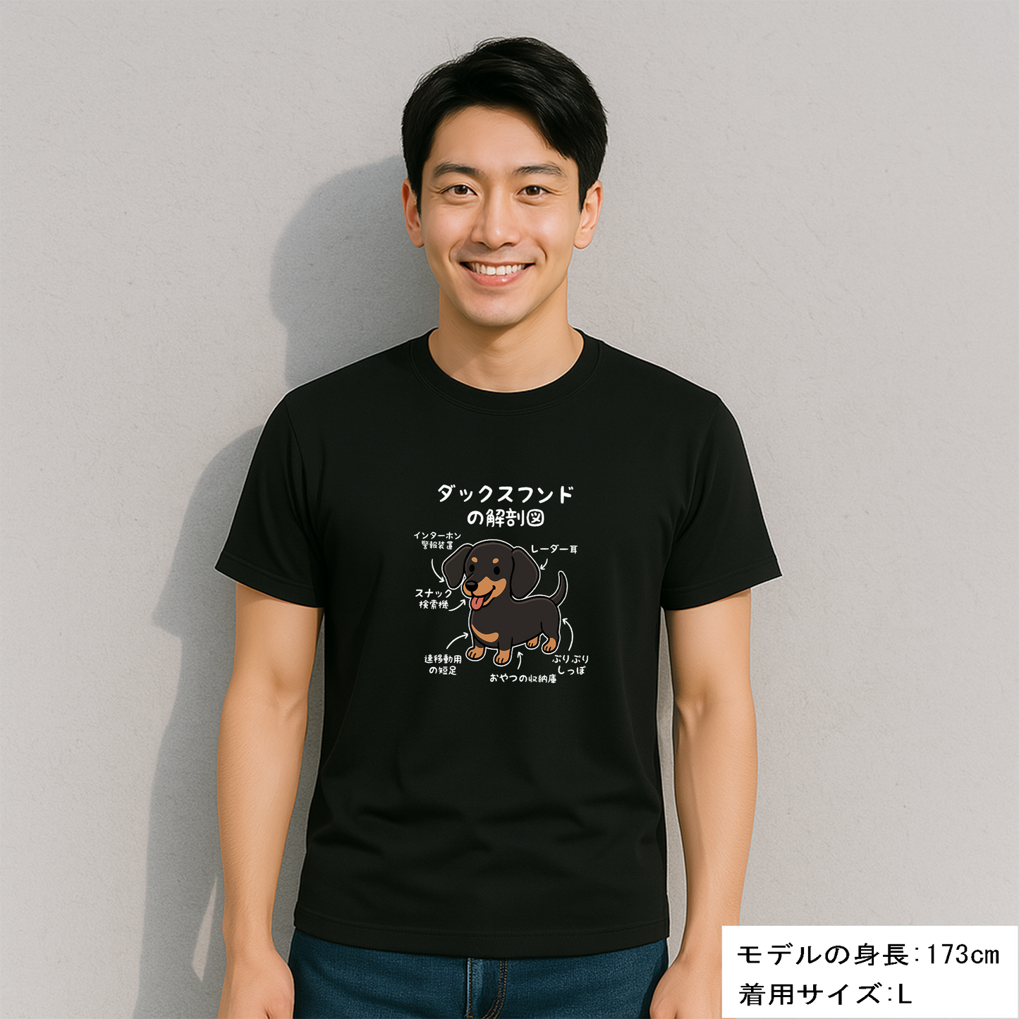 犬tシャツ ドライTシャツ シルキータッチTシャツ いぬ 犬イラスト おもしろ tシャツ 犬  ダックスフンドの解剖図