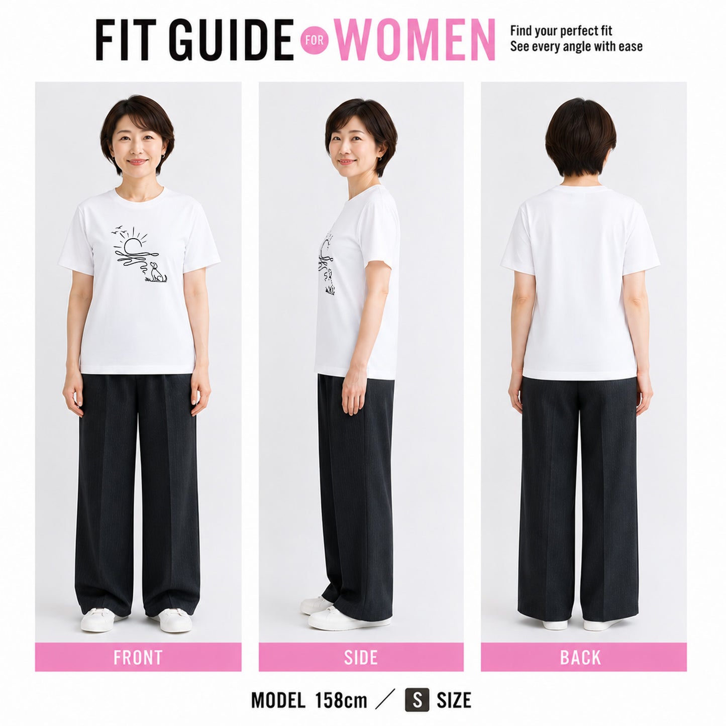 朝日と犬の線画 犬Tシャツ | アウトドア・犬好きに人気