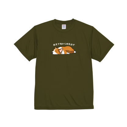 犬tシャツ ドライTシャツ シルキータッチTシャツ いぬ 犬イラスト おもしろ tシャツ Corgi犬 明日から本気出す/ 来月下旬から本気出す