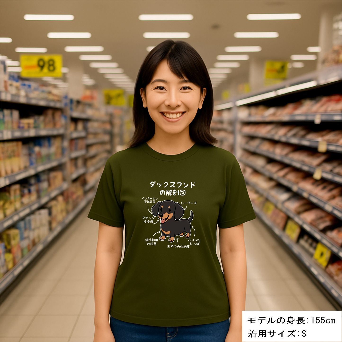 犬tシャツ ドライTシャツ シルキータッチTシャツ いぬ 犬イラスト おもしろ tシャツ 犬  ダックスフンドの解剖図