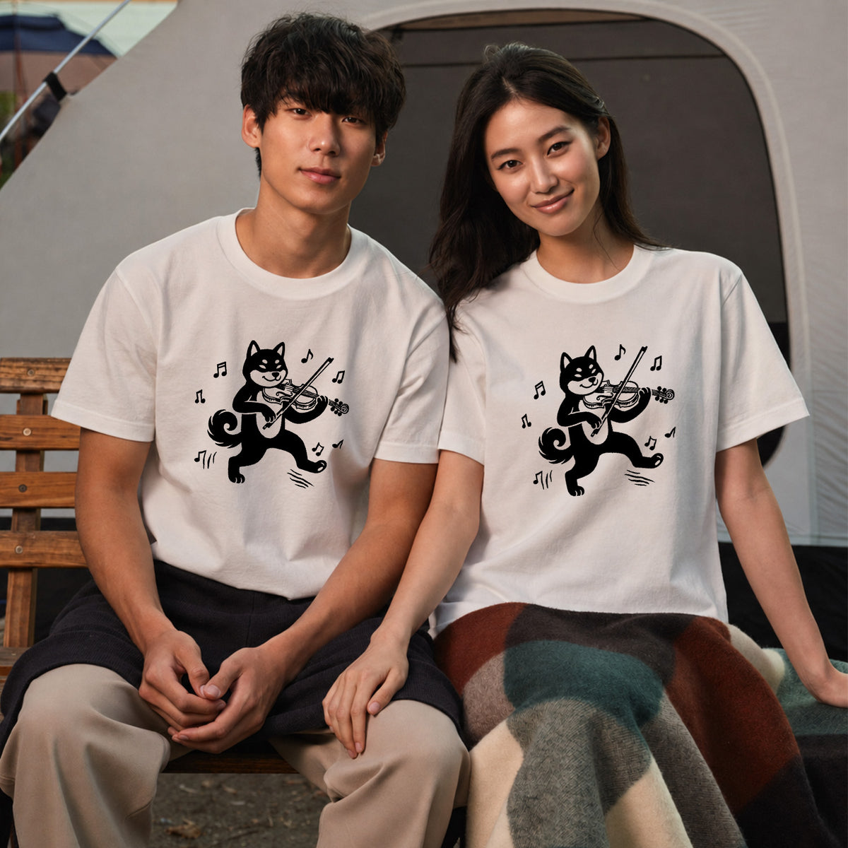 黒柴 ヴァイオリン Tシャツ ｜ 柴犬・犬好き・音楽好きに人気