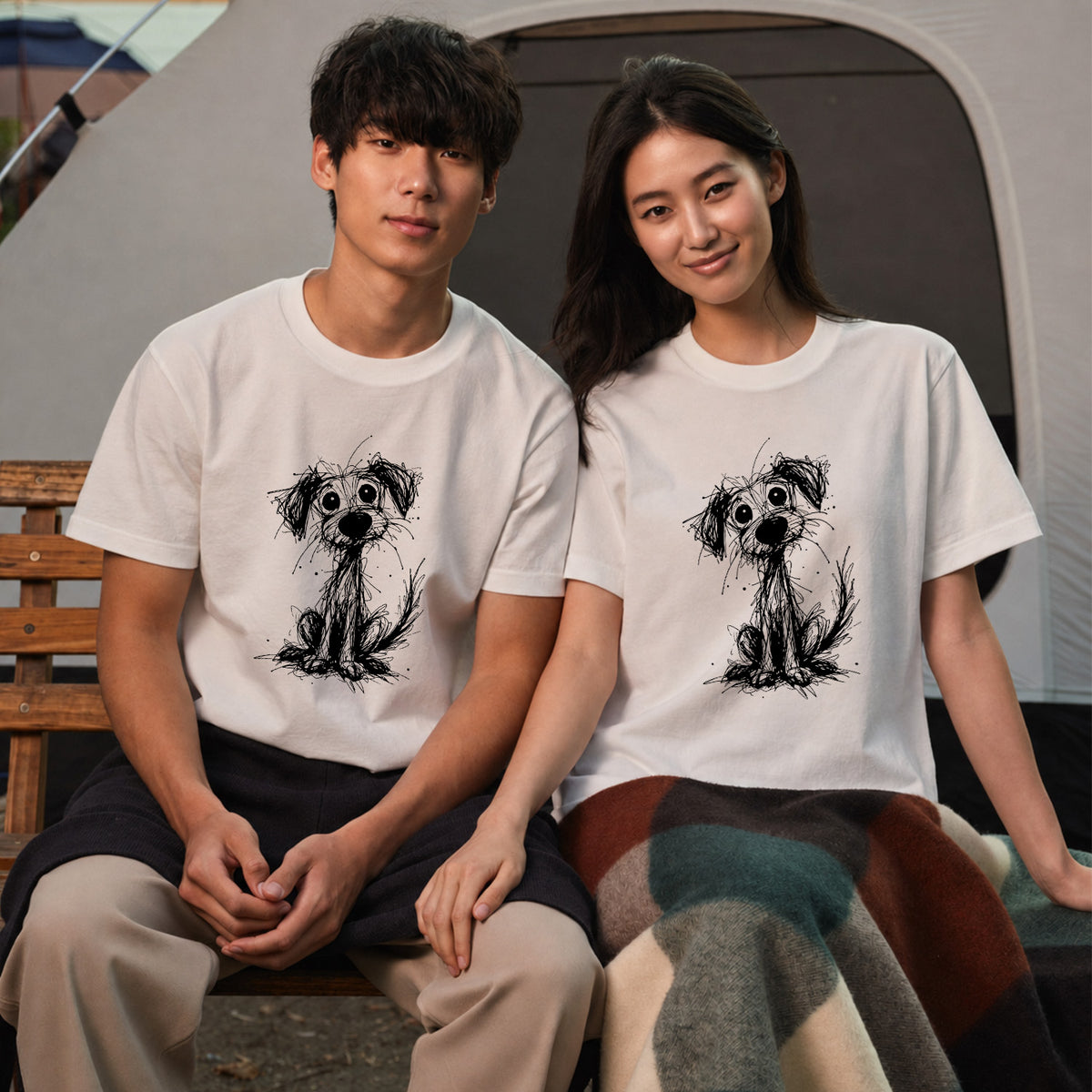 手書き風スケッチ犬 犬Tシャツ | 犬好き・おしゃれ好きに人気