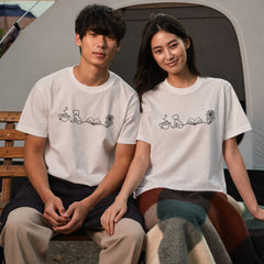 一筆書きコーヒー・犬・本・花 犬Tシャツ | 読書・カフェ好きに人気