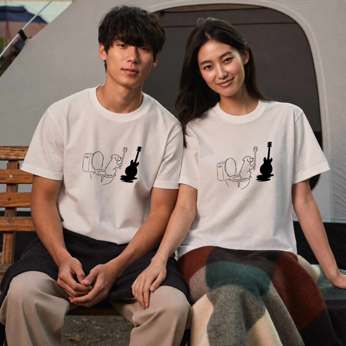犬 トイレブラシ ギター 影 Tシャツ ｜ 犬好き・音楽好き・おもしろに人気