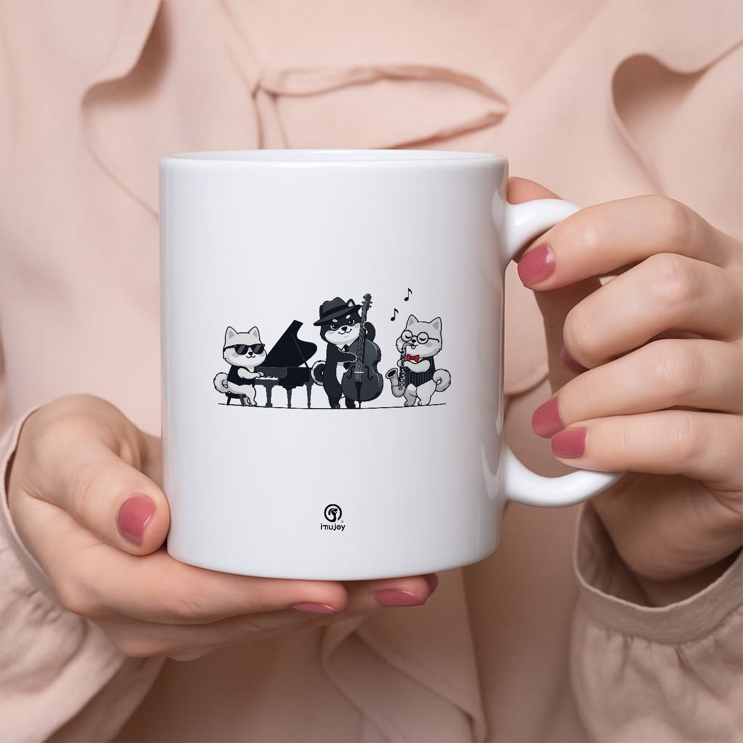 マグカップ 犬イラスト かわいい  犬ジャズバンド ポメラニアン ｜犬好きにおすすめの面白い犬グッズ プレゼントにも最適