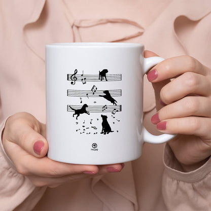 マグカップ 犬イラスト かわいい  音符と踊る犬 ｜犬好きにおすすめの面白い犬グッズ プレゼントにも最適