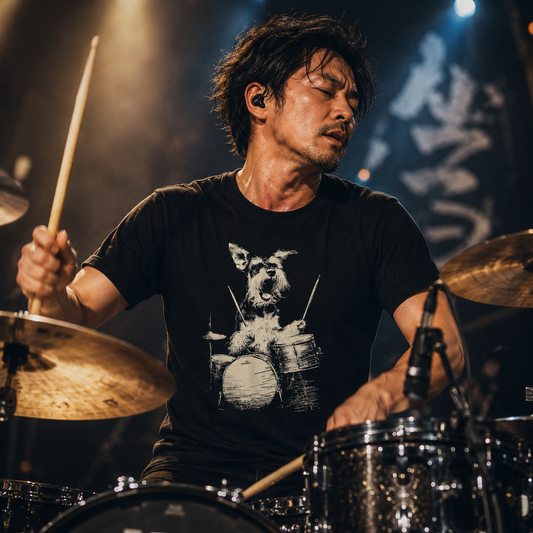 シュナウザー ドラム Tシャツ|愛犬・音楽好き・ロック・イラスト・かっこいいに人気