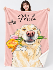 Custom Pet Floral Blanket 愛犬写真・名入れデザイン | ブランケット | フロントのみプリント