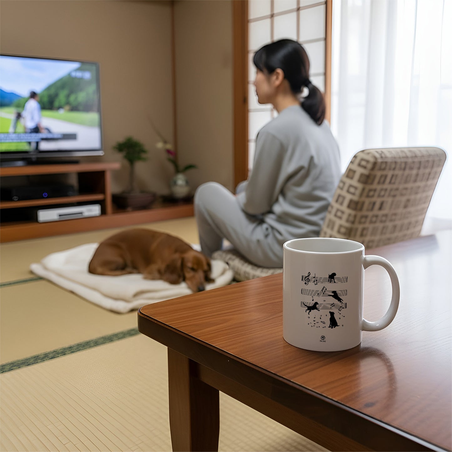 マグカップ 犬イラスト かわいい  音符と踊る犬 ｜犬好きにおすすめの面白い犬グッズ プレゼントにも最適