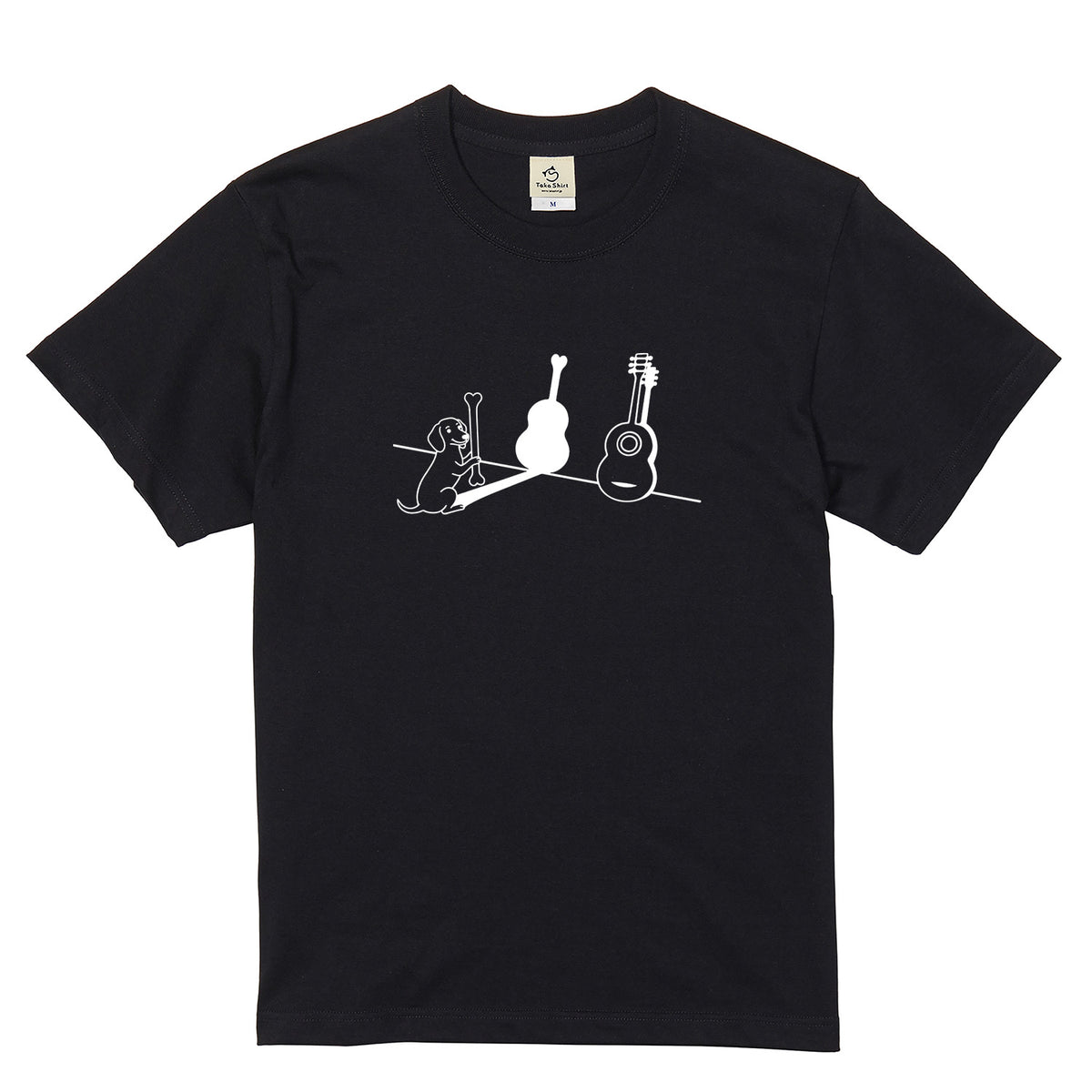 ダックスフンドとギター影アート 白Tシャツ | InuJoy