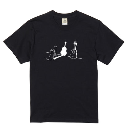 ダックスフンドとギター影アート 白Tシャツ | InuJoy