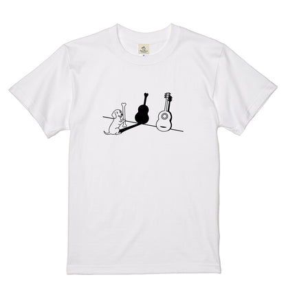 ダックスフンドとギター影アート 白Tシャツ | InuJoy