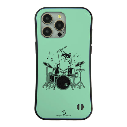 ケース いぬ 犬 イラスト  ドラムを叩く柴犬 柴犬 ケース iPhone8, SE2, SE3 ~ ケースiPhone17シリーズ