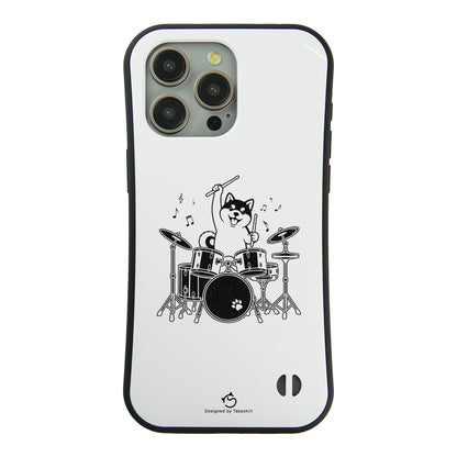 ケース いぬ 犬 イラスト  ドラムを叩く柴犬 柴犬 ケース iPhone8, SE2, SE3 ~ ケースiPhone17シリーズ