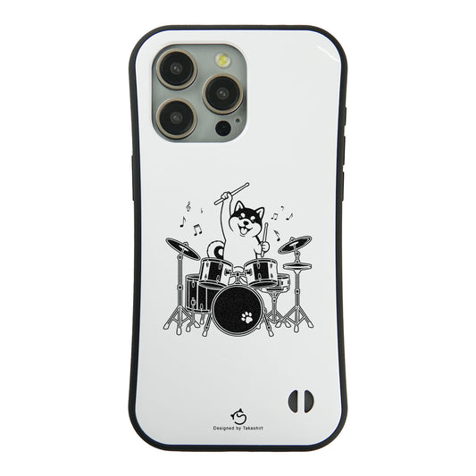 ケース いぬ 犬 イラスト  ドラムを叩く柴犬 柴犬 ケース iPhone8, SE2, SE3 ~ ケースiPhone17シリーズ