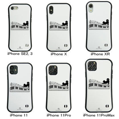ケース いぬ 犬 イラスト犬  ピアノ鍵盤と音符犬 ケース iPhone8, SE2, SE3 ~ ケースiPhone17シリーズ