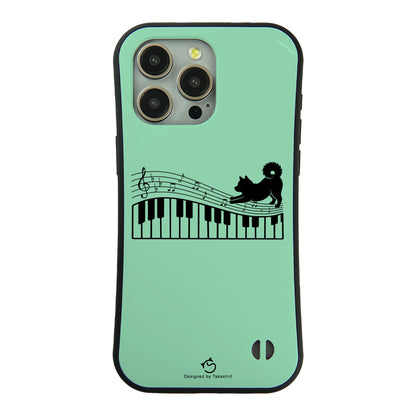ケース いぬ 犬 イラスト犬  ピアノ鍵盤と音符犬 ケース iPhone8, SE2, SE3 ~ ケースiPhone17シリーズ
