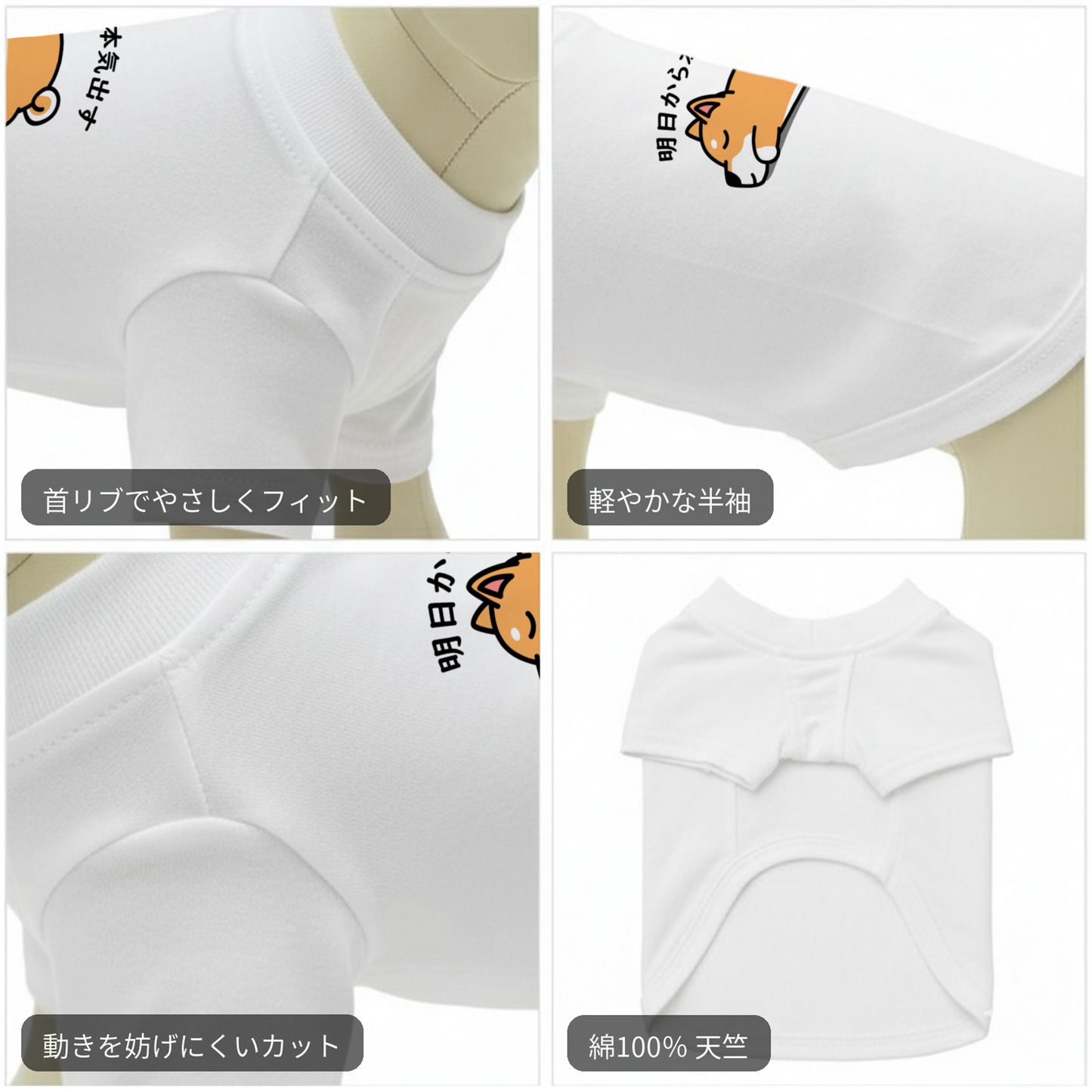【犬種選べる・名前入れ可能】明日から本気だす 犬用Tシャツ 犬服｜綿100%・小型～中型犬