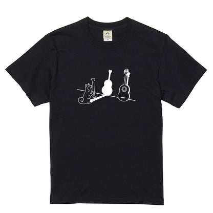 ハスキーとギター影アート 白Tシャツ｜音楽好きに人気｜InuJoy