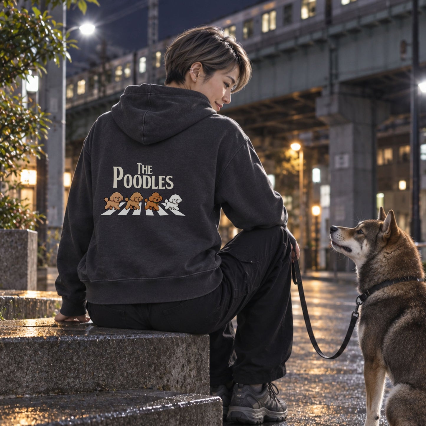 ブラックのプードル バックプリント 着用イメージ