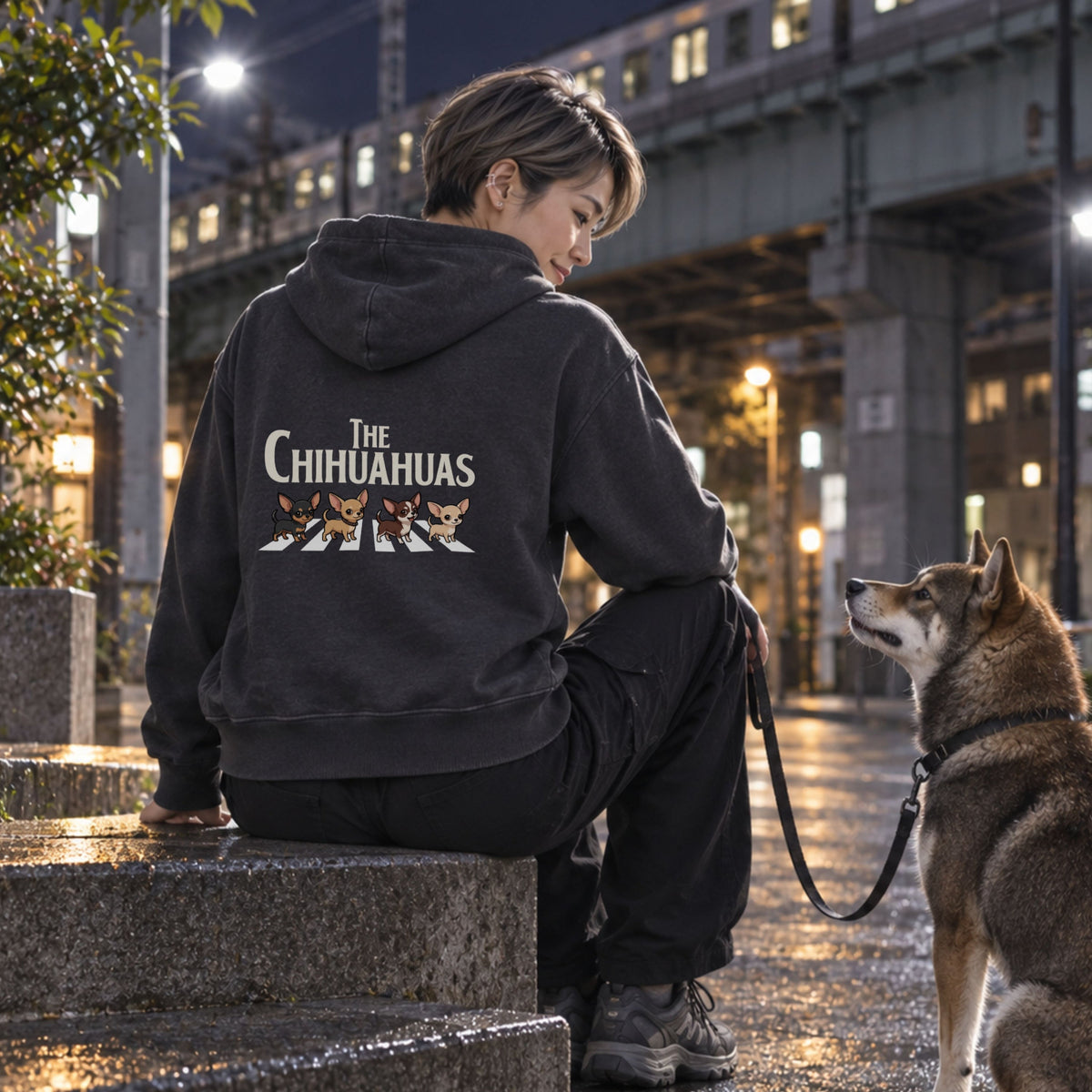 ブラックのチワワ バックプリント 着用イメージ