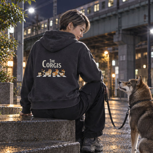 ブラックのコーギー バックプリント 着用イメージ