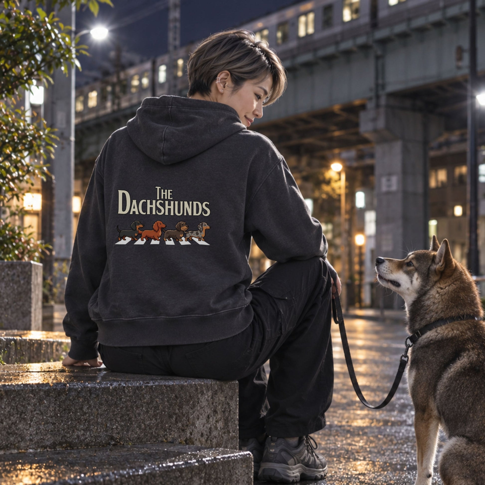 ブラックのダックスフンド バックプリント 着用イメージ