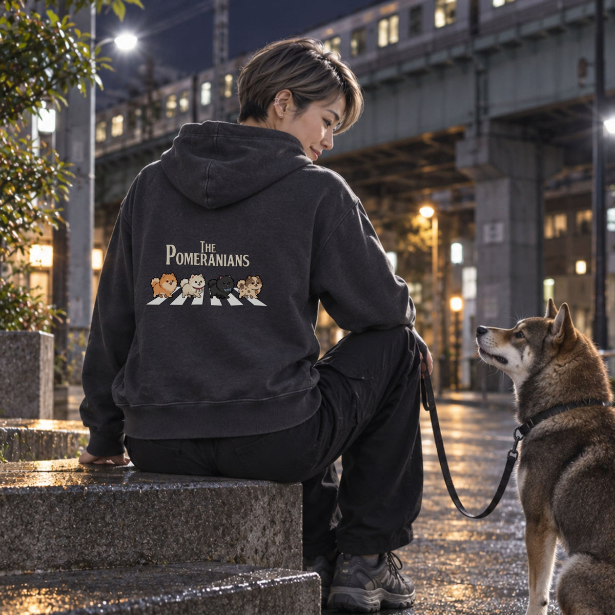 ブラックのポメラニアン バックプリント 着用イメージ