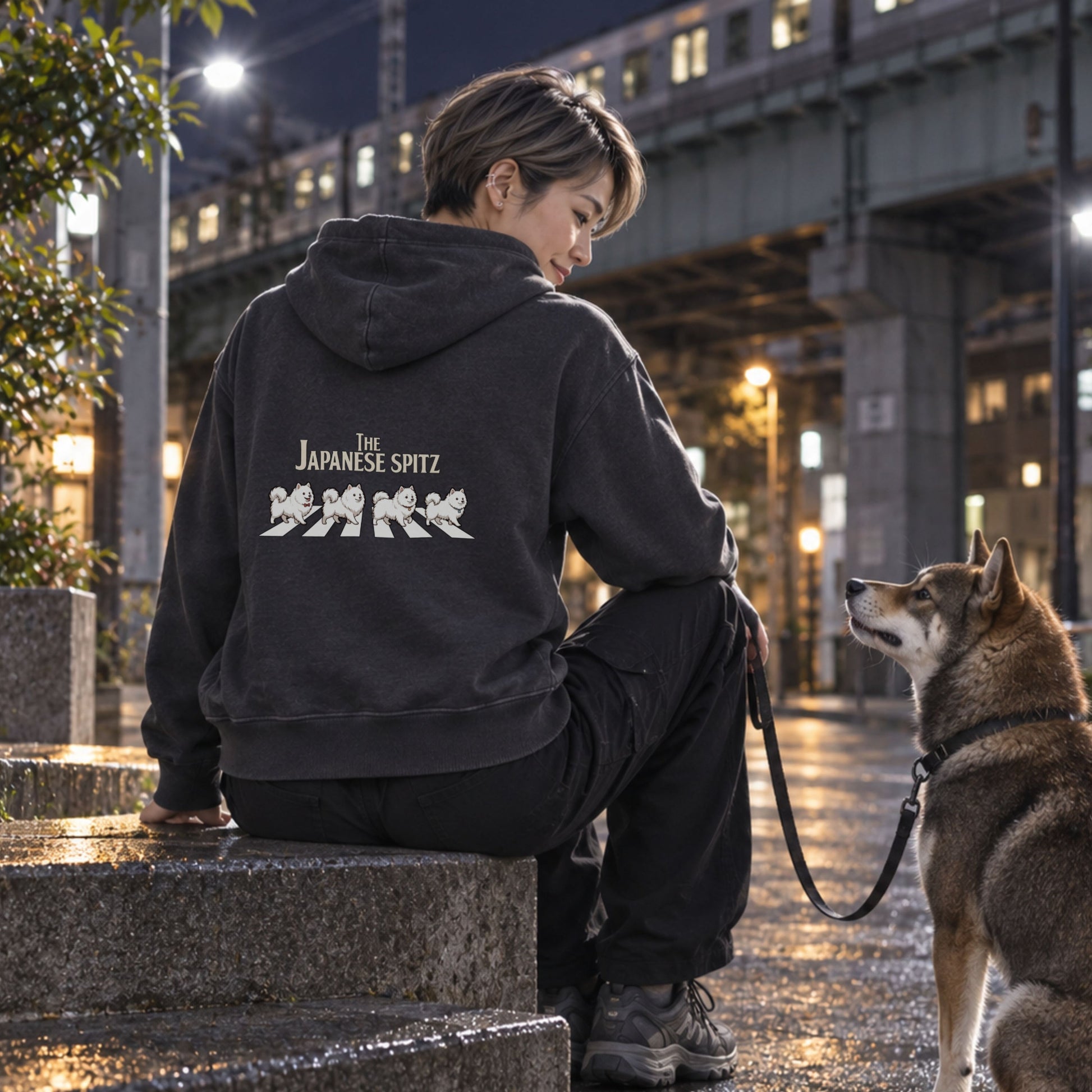 ブラックの日本スピッツ バックプリント 着用イメージ