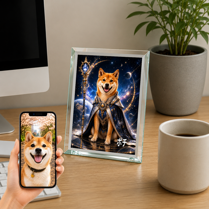 愛犬 写真入り 名入れ ガラスフォトパネル 銀河スペースナイト犬