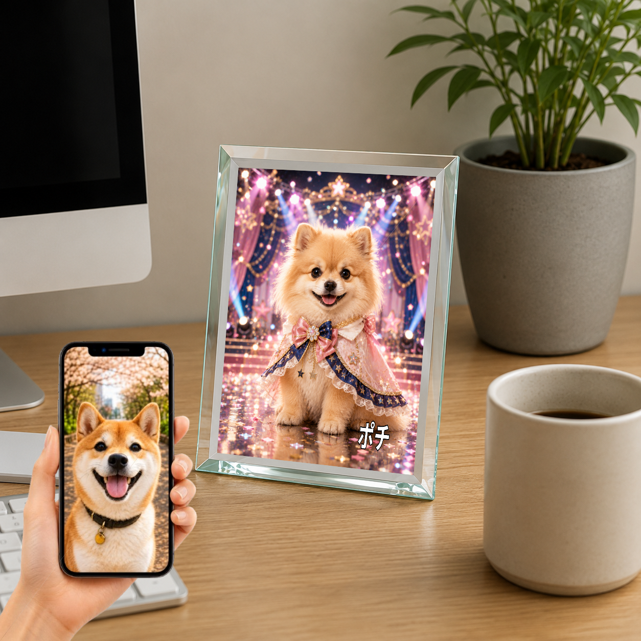 愛犬 写真入り 名入れ ガラスフォトパネル アイドルステージ犬