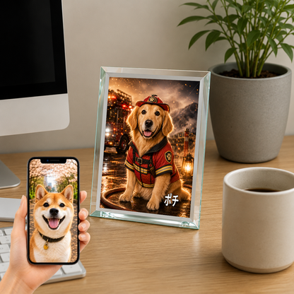 愛犬 写真入り 名入れ ガラスフォトパネル レスキューヒーロー犬